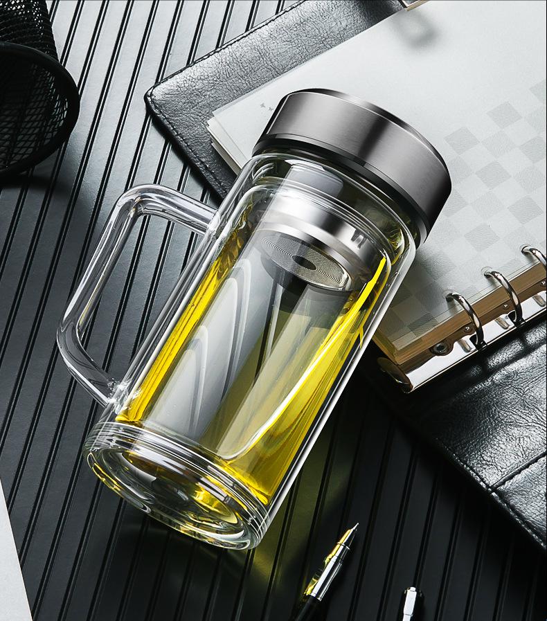 Double-Layer Glass Cup with Handle and Lid for Tea and Water