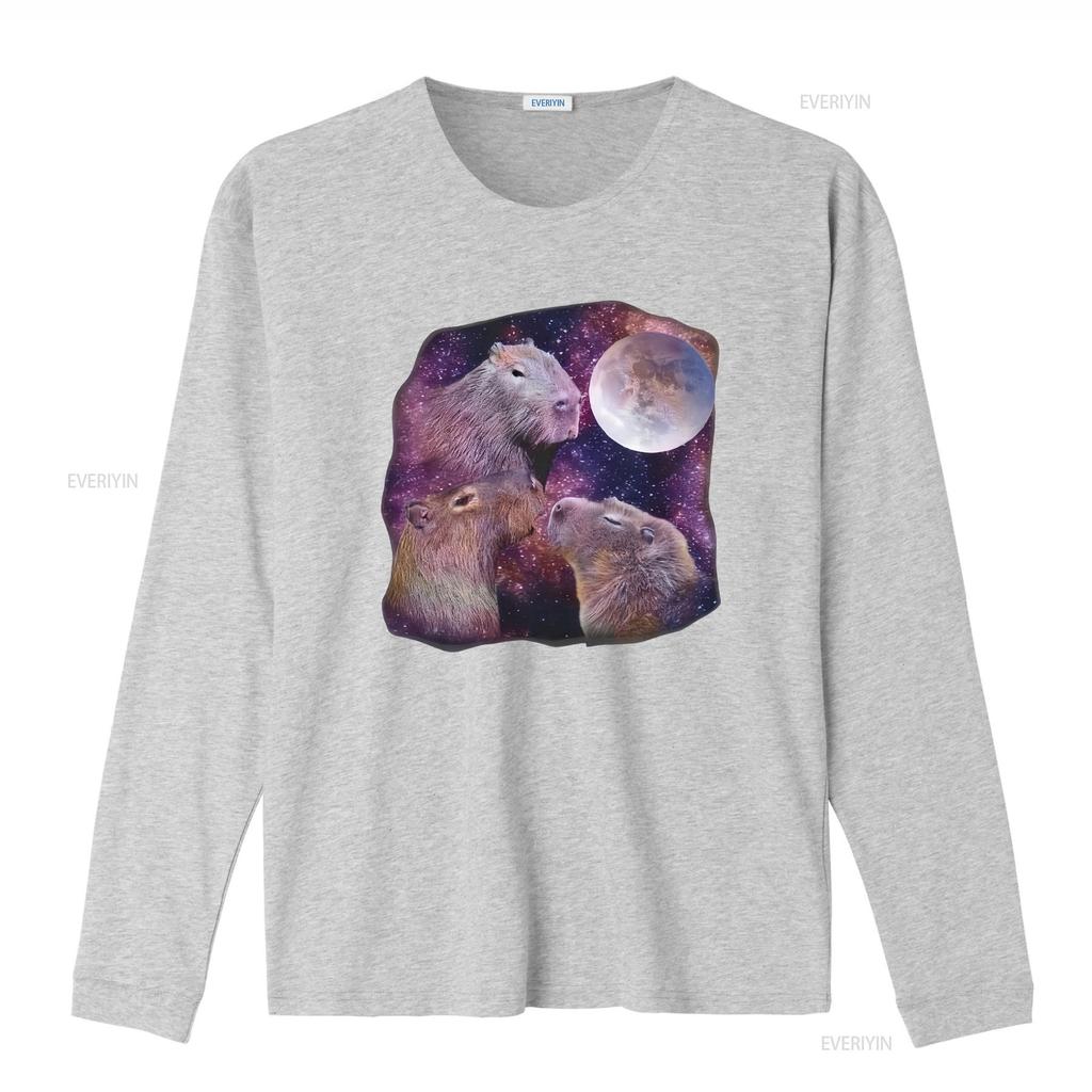 Capybara T Shirt Three Capybaras Moon Rodent Lovers Vintage Washed Homme Unisex Fashion Slightly Top For Everyday Wear