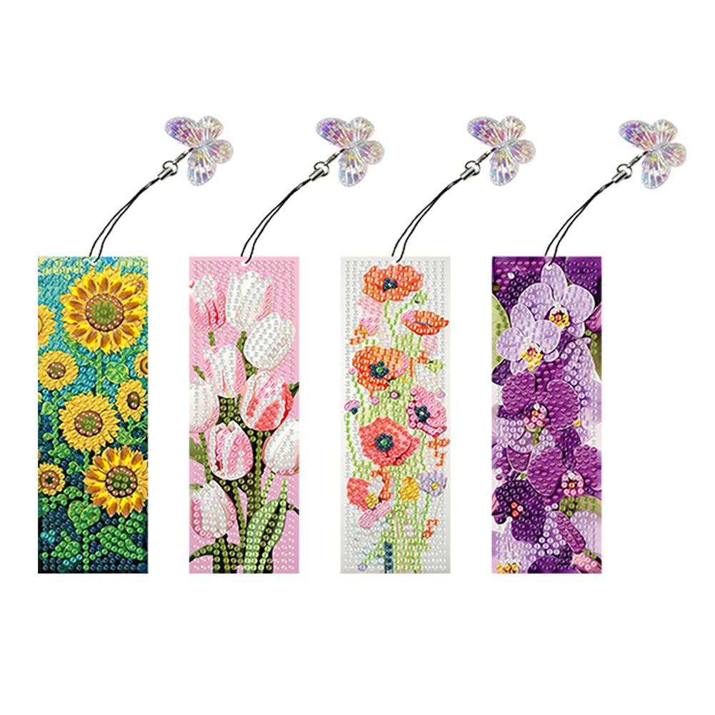 4Pcs Special Shaped Colorful Pattern Diamond Bookmark Art Project DIY Diamond Bookmark with Crystal Pendant for Reading Day Gift