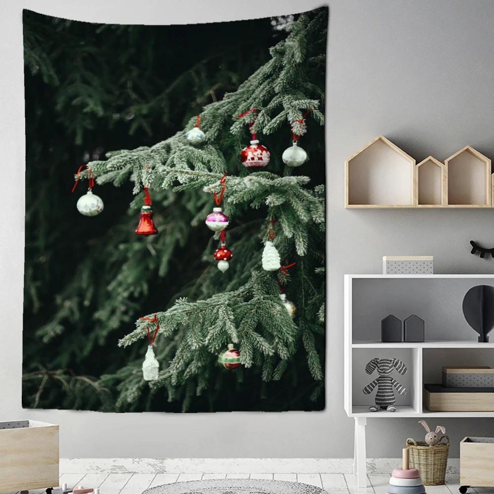 Cartoon Santa Claus Pattern Tapestry Home Bedroom Living Room Wall Decoration Christmas Theme Tapestry