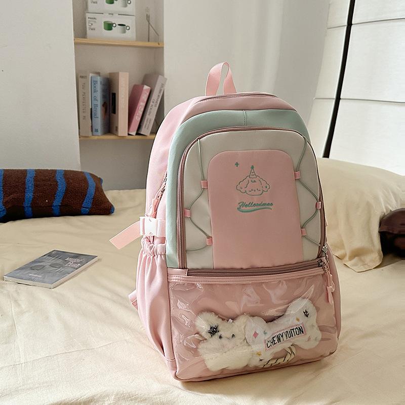 Korean version ins style schoolbag female junior high school students school students simple leisure large capacity backpack student class schoolbag single bag розовый
