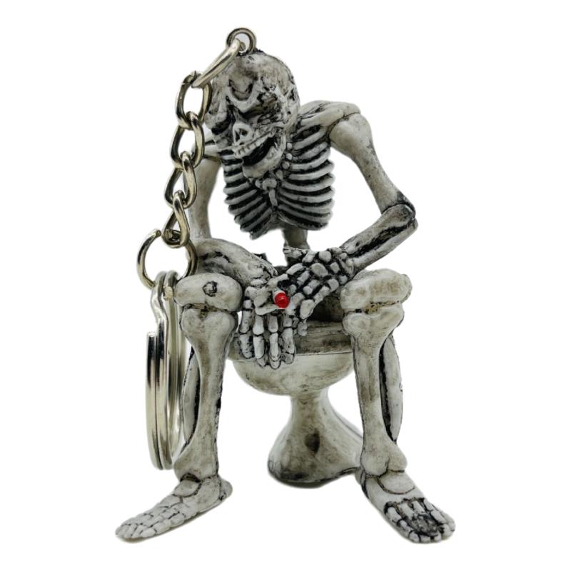 1/3/5Pcs Personalized Skeleton Sitting On Toilet Retro Car Key Pendant Punk Toilet Ghost Creative Keychain Spoof Gift Accessory