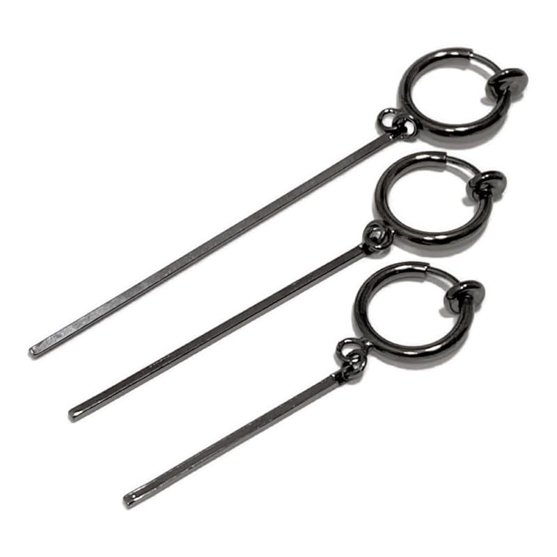 

Akusetia triple bar set of 3 spring type ring earrings earrings metal black black non-piercing earrings simple men s ladies