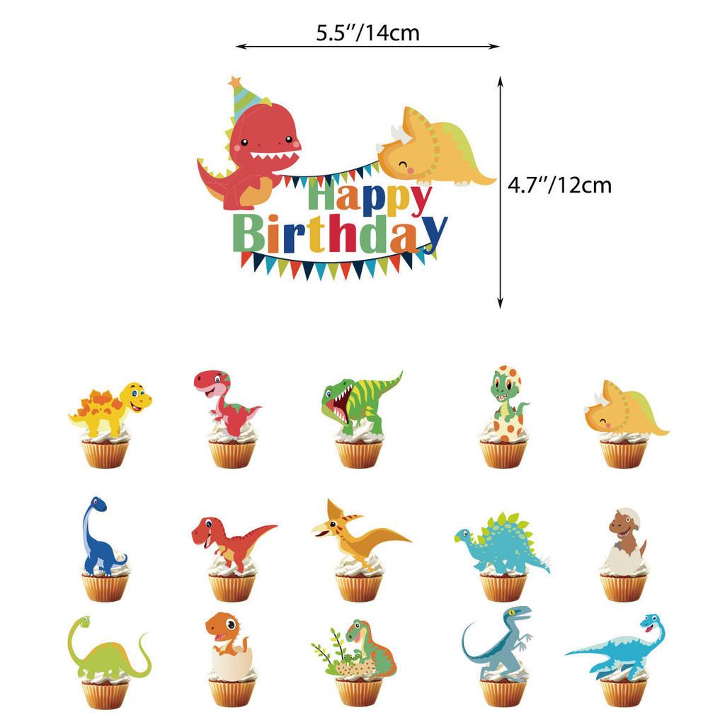 Dinosaur Themed Cross-border Children s Birthday Party Decorations Set 21Pcs Cake Flag