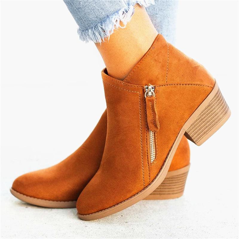 Gyh Women Side Zipper Boots Fashion Suede Low Heel Shoes Women Short Boots Square Heels Casual Ankle Boots Plus Size Botas Mujer
