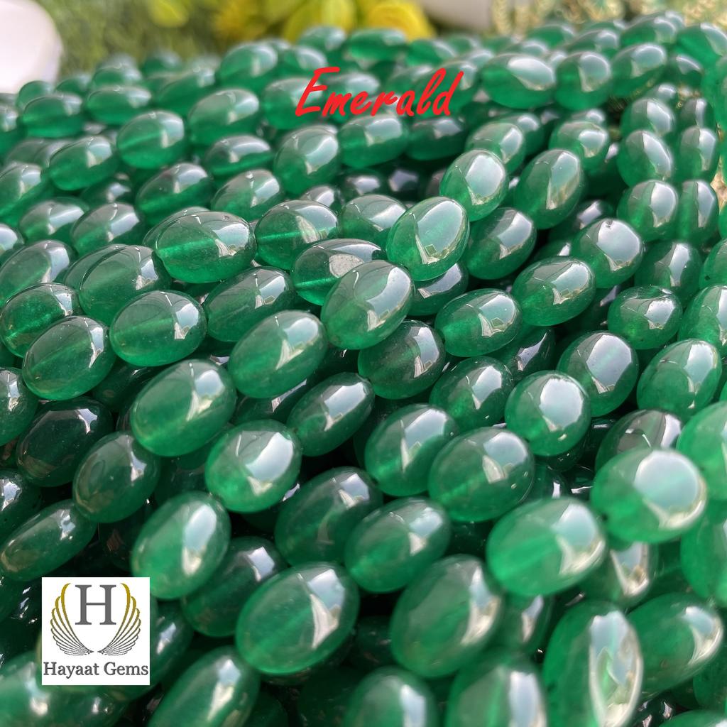 Contas de Cabochão de Esmeralda Zambiana AAA: Fio de Pedras Preciosas Polidas Feito à Mão