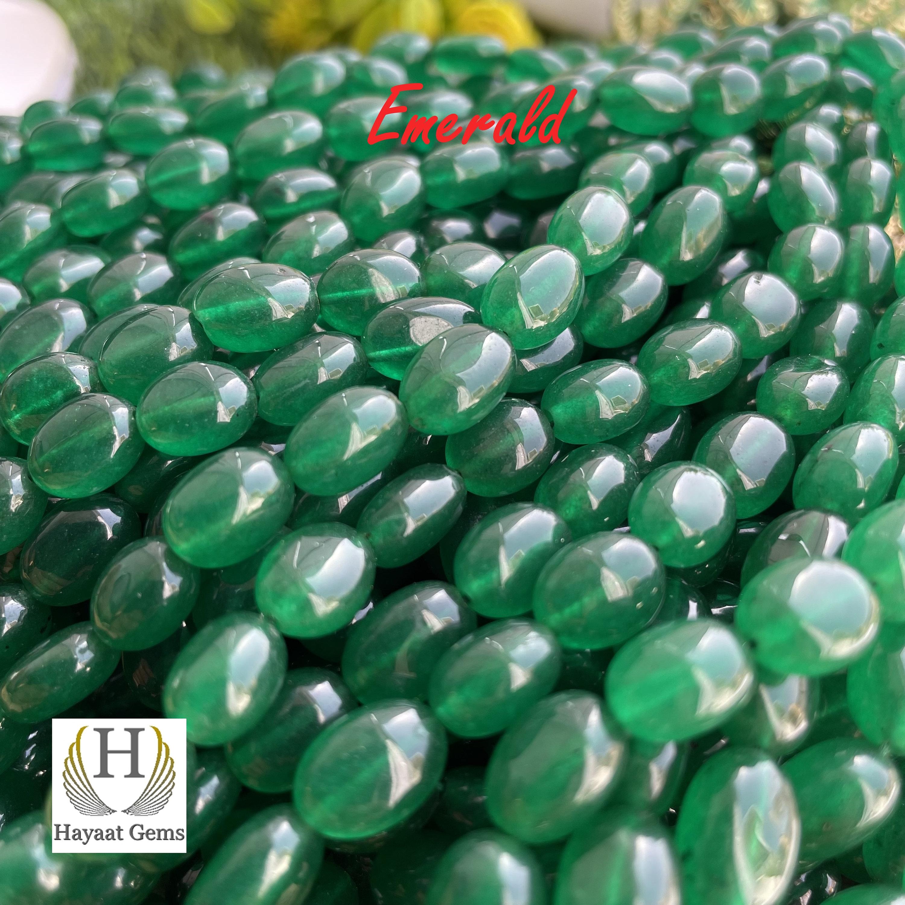 AAA Zambian Emerald Cabochon Beads: Handmade Polished Gemstone Strand 8 Inches