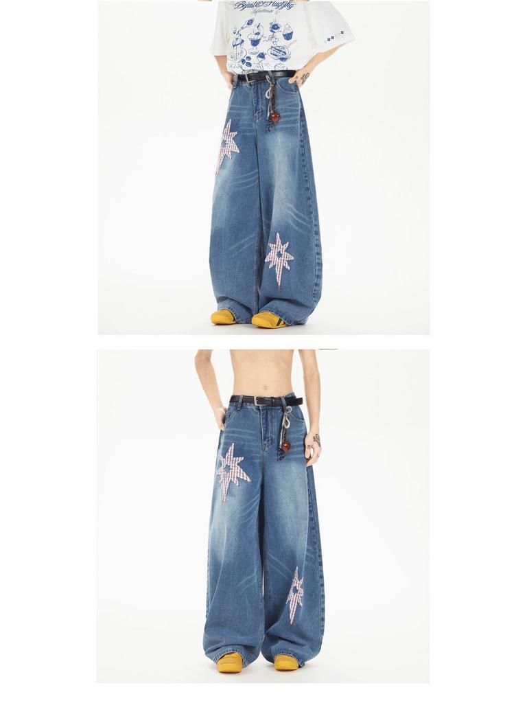 American Retro 2025 Curved Knife Denim Jeans: Unisex Loose Wide-Leg Pants
