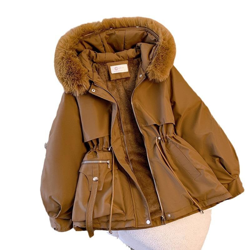 Pai Over Women's New Fleece Solid Color Warm Cotton Jacket Loose Jacket Thickened Winter Fur Collar Cotton Jacket Cotton Jacket
