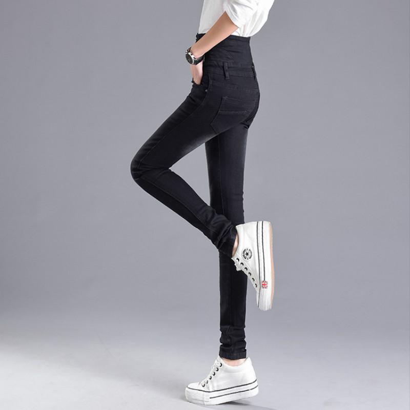 Womens Fashion Large Size Elastic Elastic Waist High Waist Jeans Slim Feet Pants Trousers