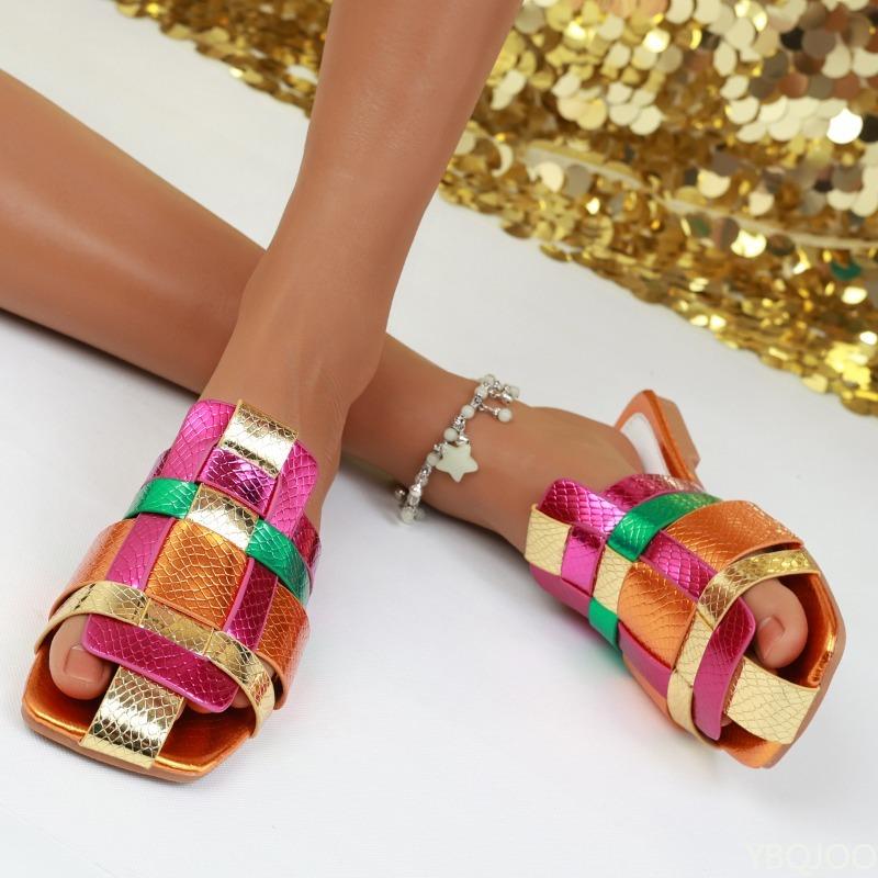 2026new summer Colorful Weaving Lightweight Women's Slippers for Beach Vacation Style Luxury Color blocked Casual Women's Shoes