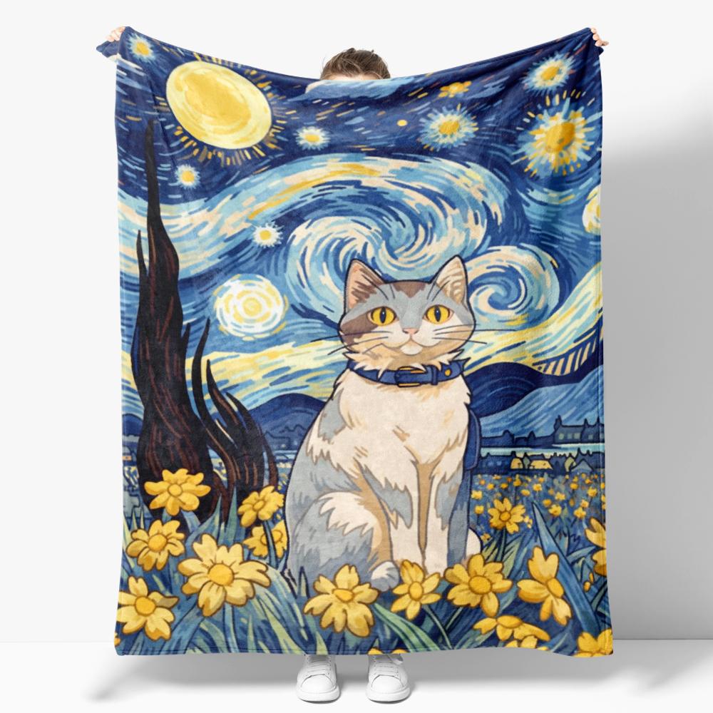 The Starry Night Throw Blanket Art Oil Painting Style Soft Cozy Blankets Soft Warm Flannel Blanket for Bed Room Home Sofa