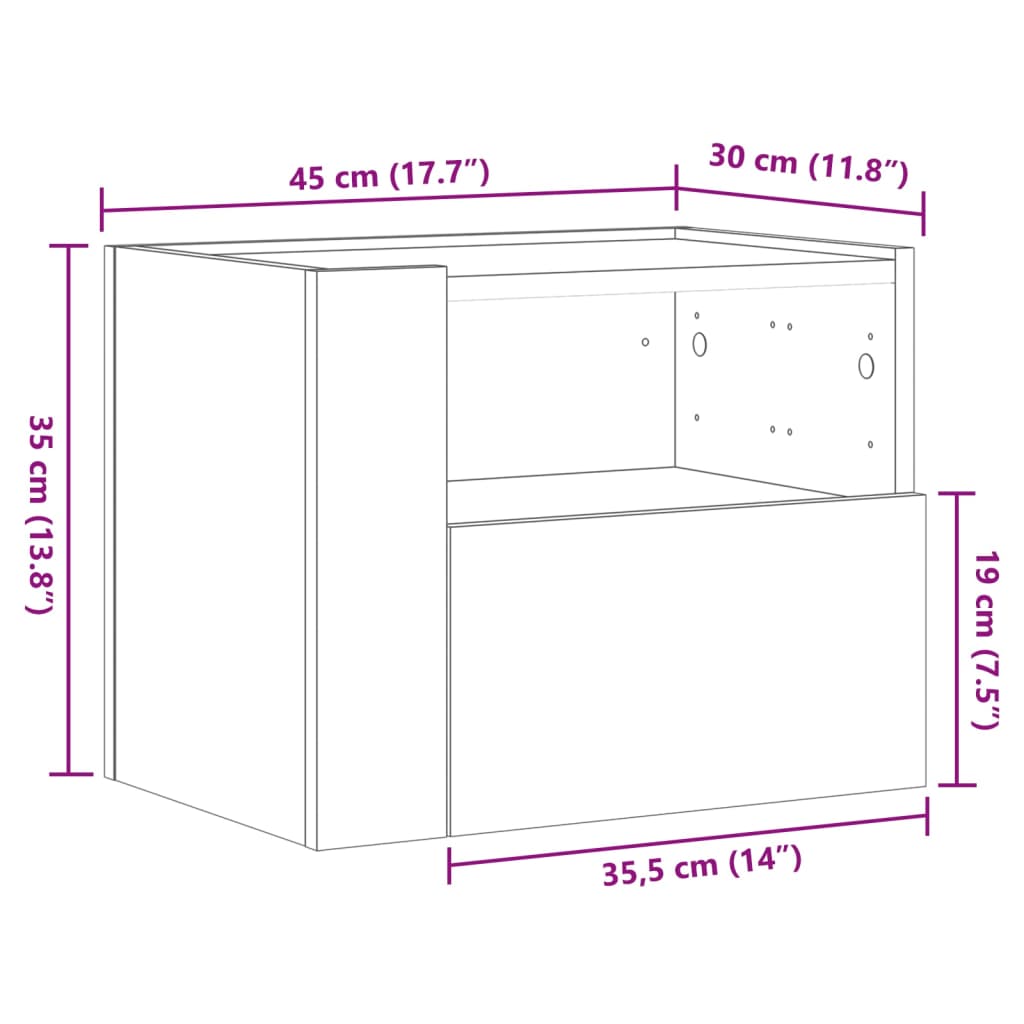 Wall Mounted Nightstand Black 45x30x35 Cm