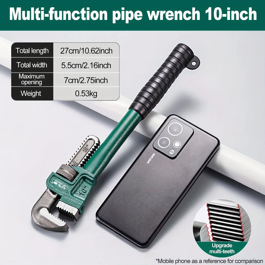 8/10/12/14 Inch Heavy-Duty Steel Pipe Wrench Set, Adjustable Straight Plumbing Wrench with Soft Grip Handle