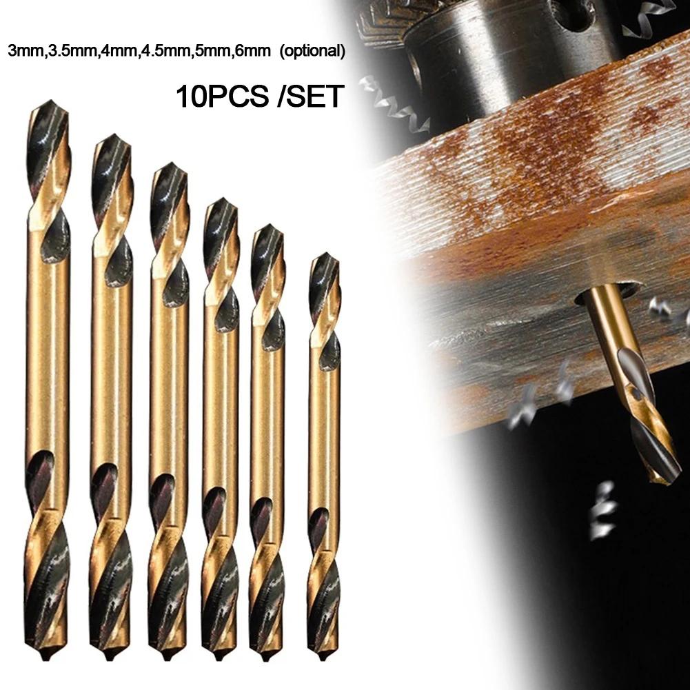 Set of 10 HSS Double Ended Auger Drill Bits for Stainless Steel Wood Aluminum Compatible with Hand Drills and Bench Drills