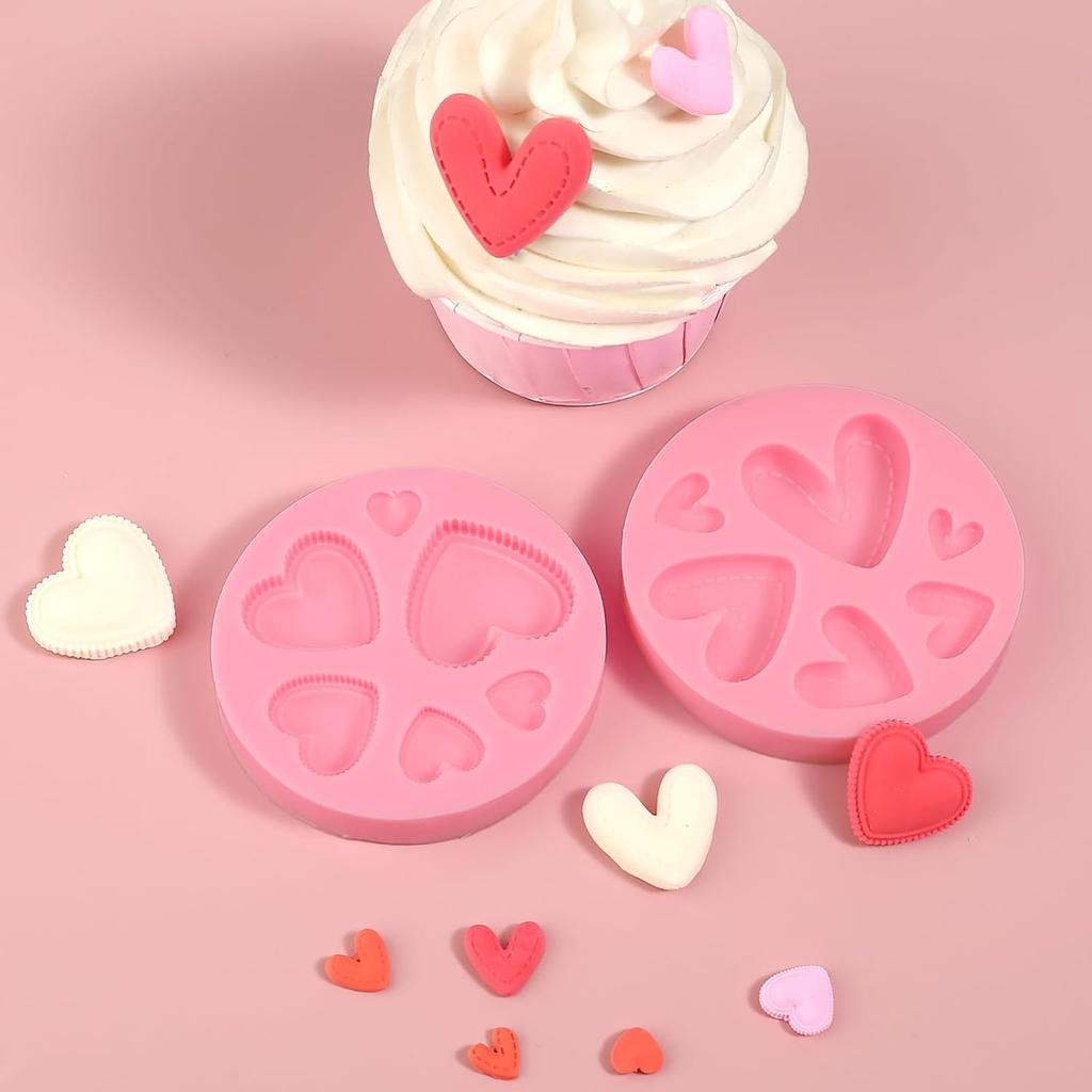 2 Pcs Love Chocolate Cake Decoration Silicone Mold 3D Heart-Shaped Candy Fondant Mold, Practical Kitchen Baking Supplies for Cupcake Toppings Cookie