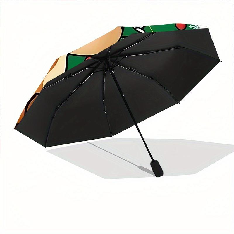 1pc Christmas, Reindeer Automatic Folding Umbrella - 8-Rib Iron Frame, Windproof, Portable Sunshade with Plastic Handle for Travel & Outdoor