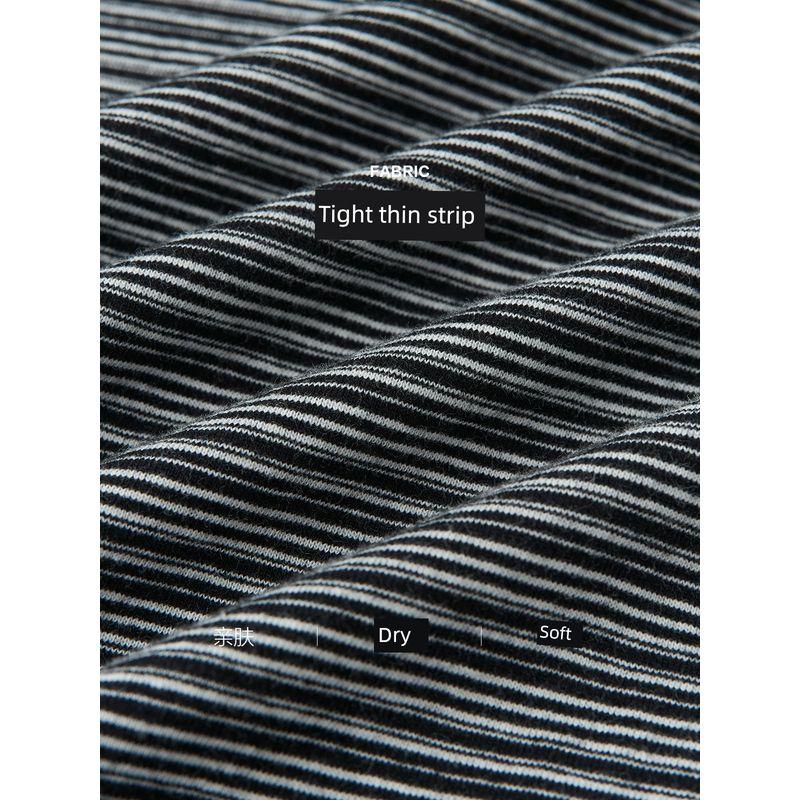 Xiaoli Plus Size Women's Stretch Pure Cotton Comfortable Contrast Color Pinstripe Slim Looking T-shirt Summer round Neck Shoulder Short Sleeve
