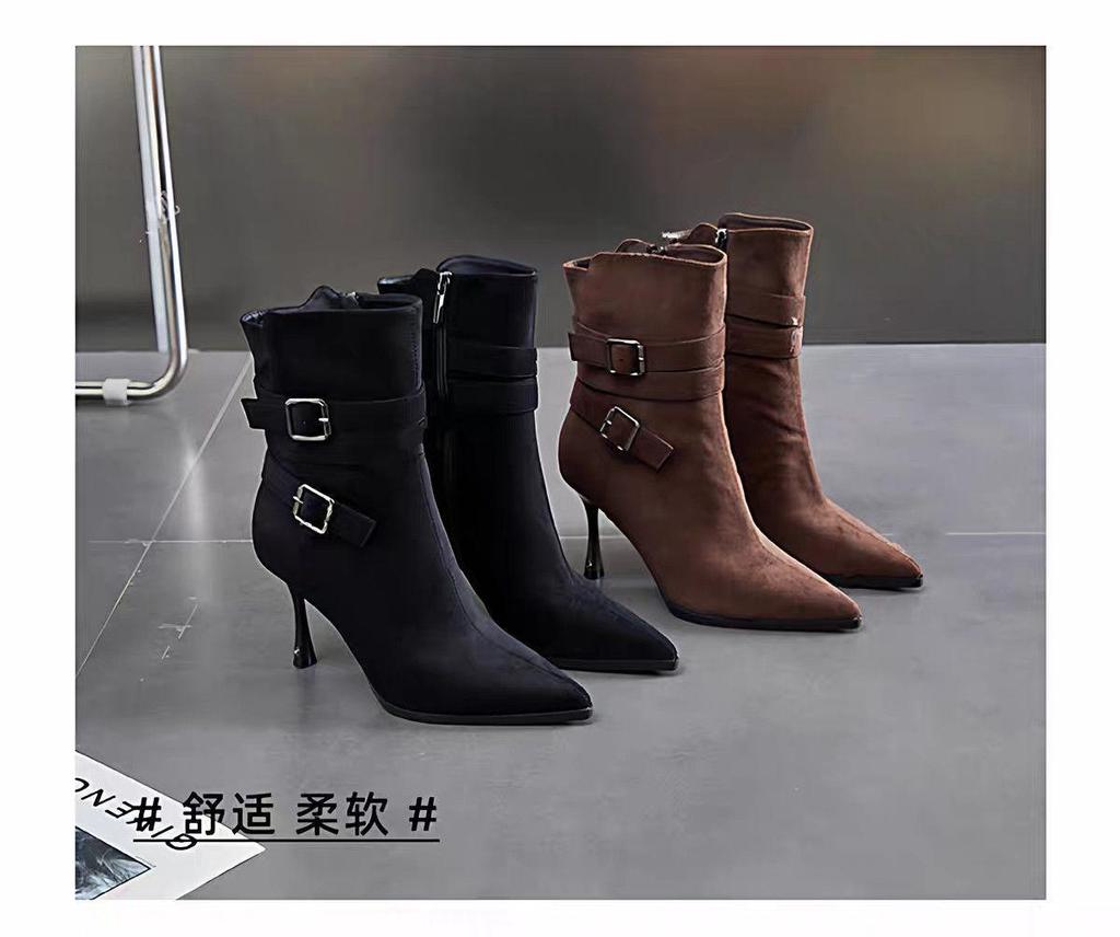 2025 New Autumn Women's Fashion: Versatile French Suede Stiletto Boots with Pointed Toes - Comfortable and Chic