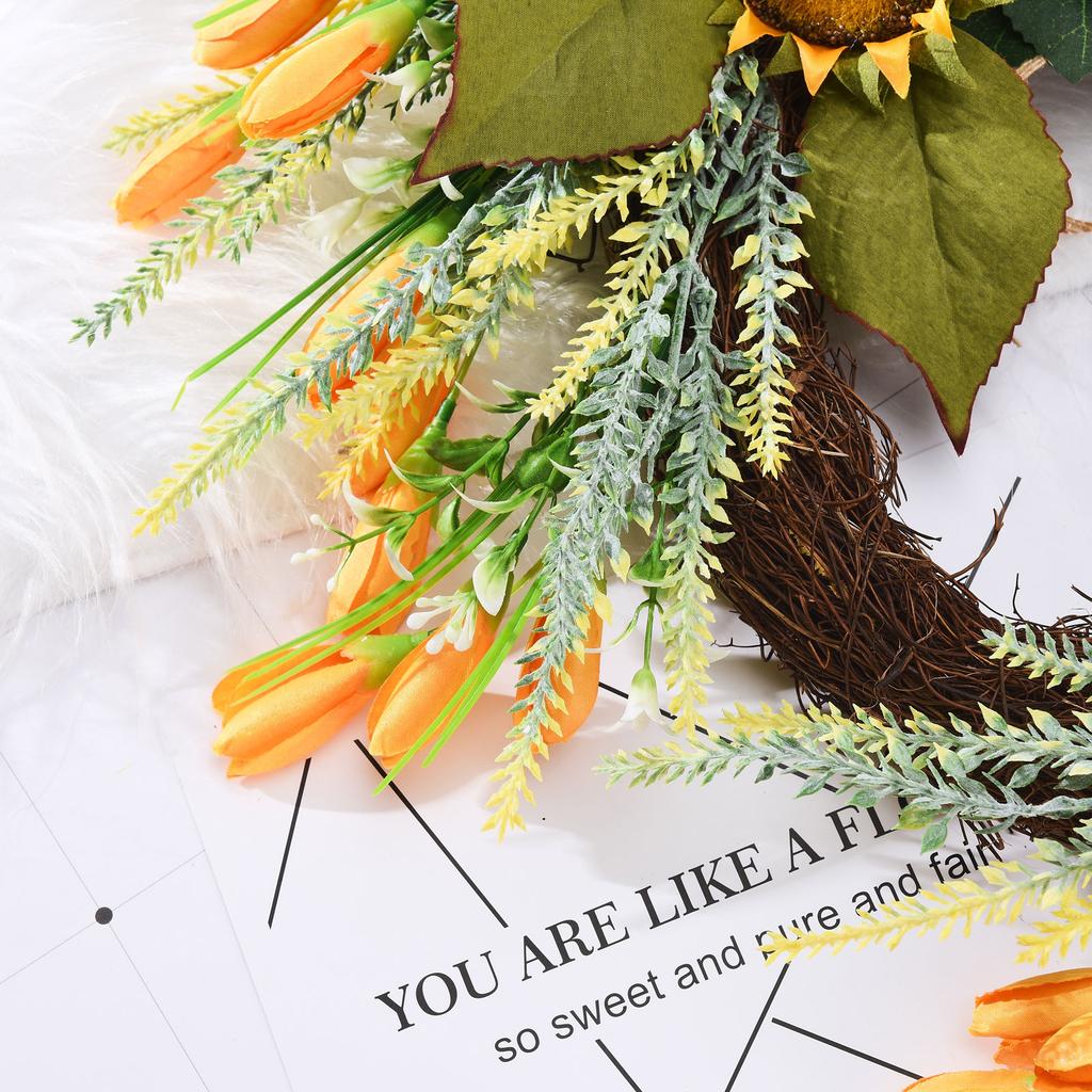 Artificial Sunflower Wreath with Green Leaves Versatile Lifelike Artificial Wreath for Wedding Home Front Door Wall