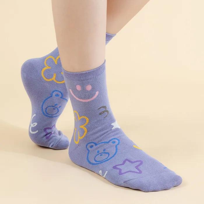 Kiki Yasocks Women's Fashion Socks Line Drawing Bear 5 Colors