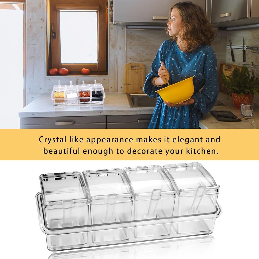 Gewürzaufbewahrungsbox mit vier Fächern und Löffel