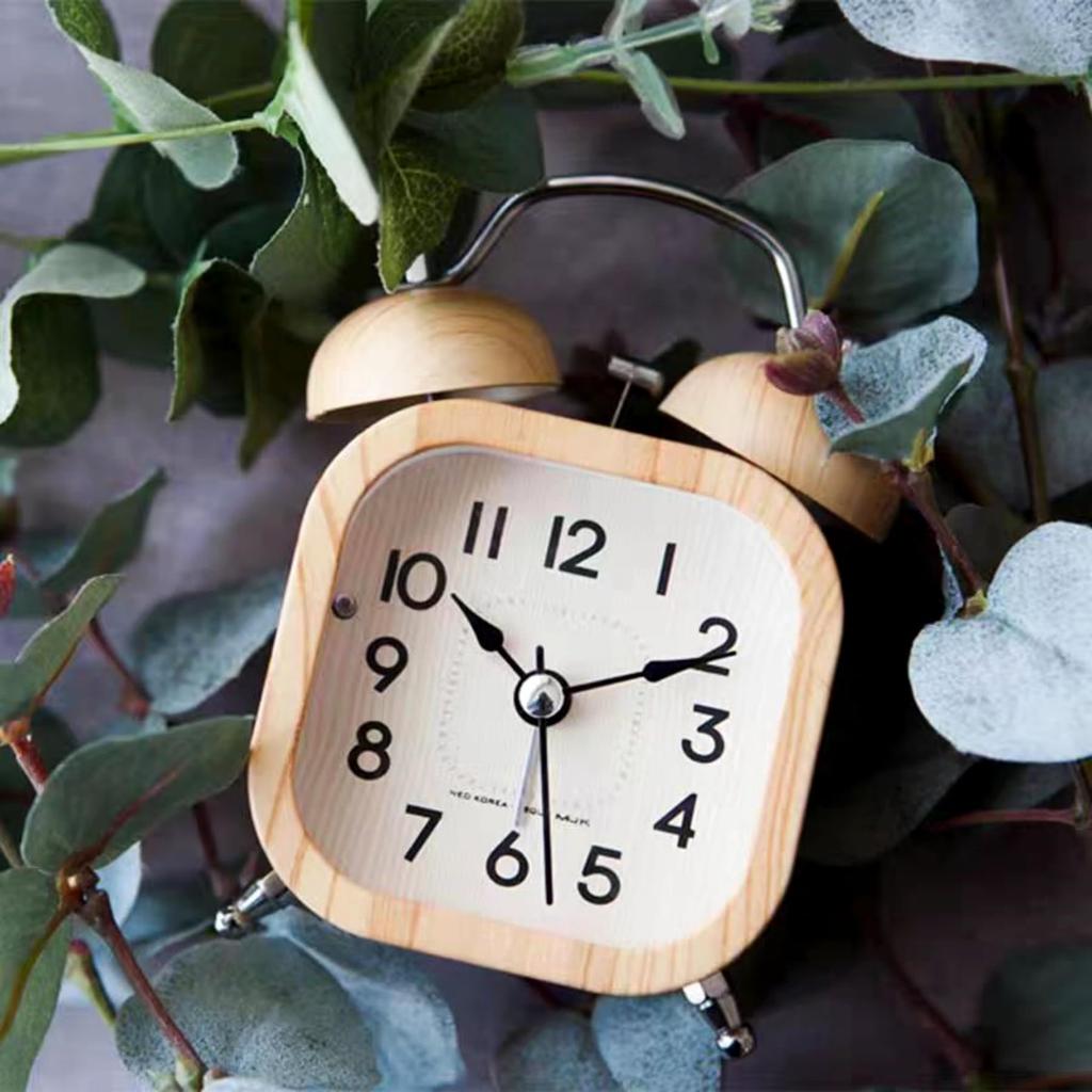 Mermbe Alarm Nordic Double Wood Grain Luminous Silent for Absolutely Wake Up Alarm Table Clock Clock, Loud, Stylish, Design, Cute, Bell, Finish, Band,