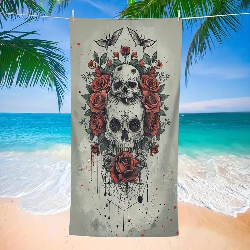 Telo da Spiaggia con Stampa Farfalla Teschio Coperta da Spiaggia Floreale Gotica Sovradimensionata Senza Sabbia Asciugatura Rapida Assorbente per Vacanze