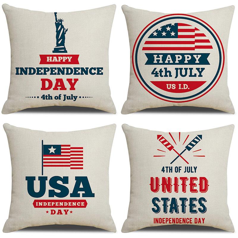 American Independence Day Linen Series Multiple Pillow Covers Simple Festive Printed Cushion Cover Sofa Pillow Cover Home Quality