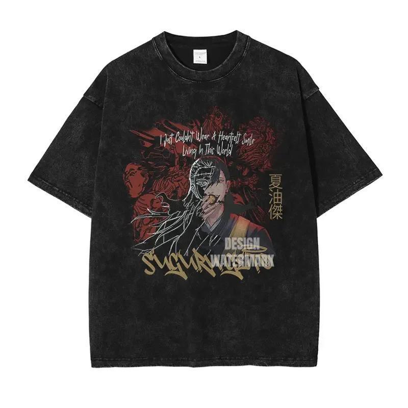 Summer Jujutsu Kaisen Anime Washed Vintage Shortsleeved Japanese Largesize Unisexs And Unisexs Slimming Top