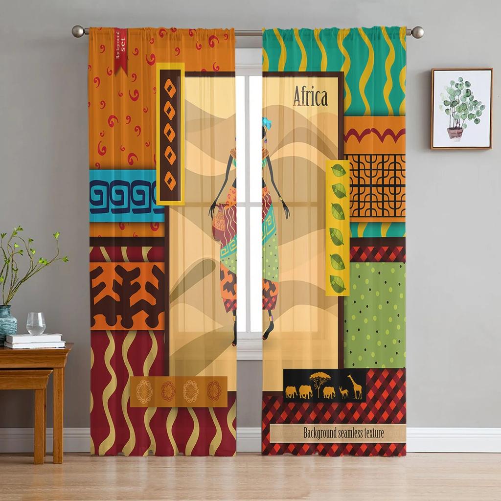 African Woman Skirt Texture Tulle Curtains for Living Room Bedroom Sheer Curtain for Balcony Hall Fashion Printed Home Drapes