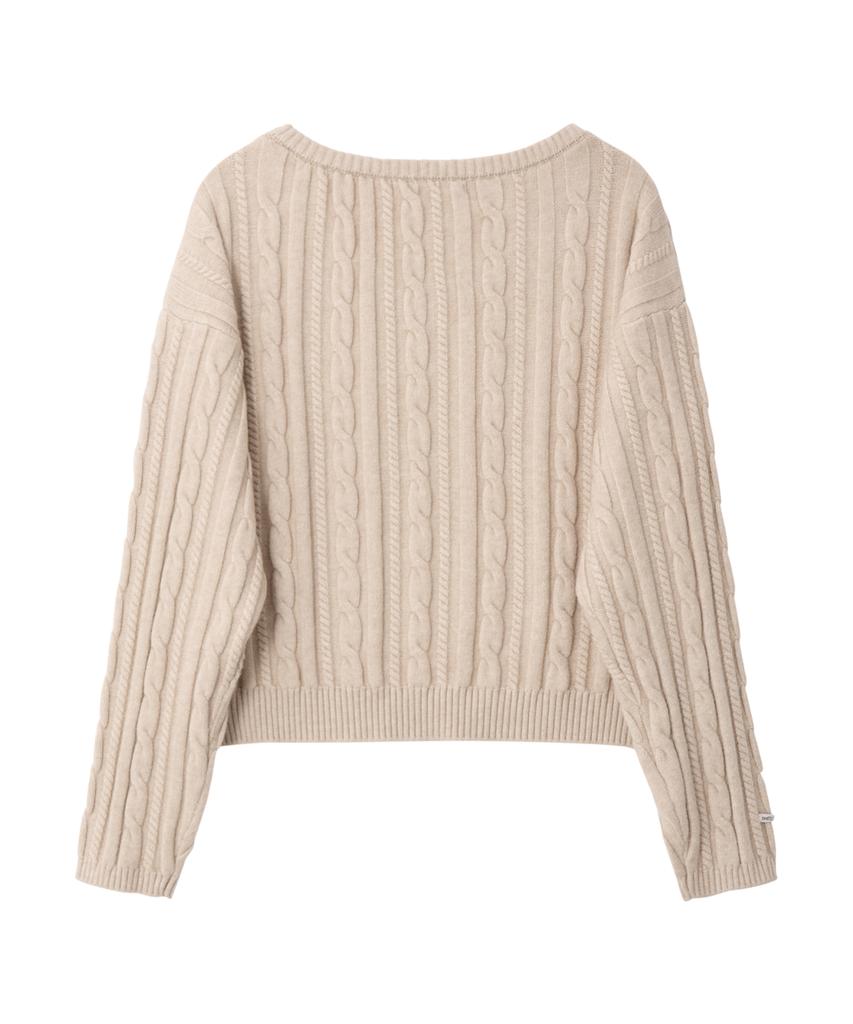 Biteoseljeu C.G V-Neck Cable Sweater - Beige