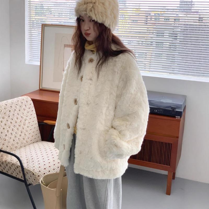 Lamb fur coat women's winter new loose soft waxy small stand-up collar plush top