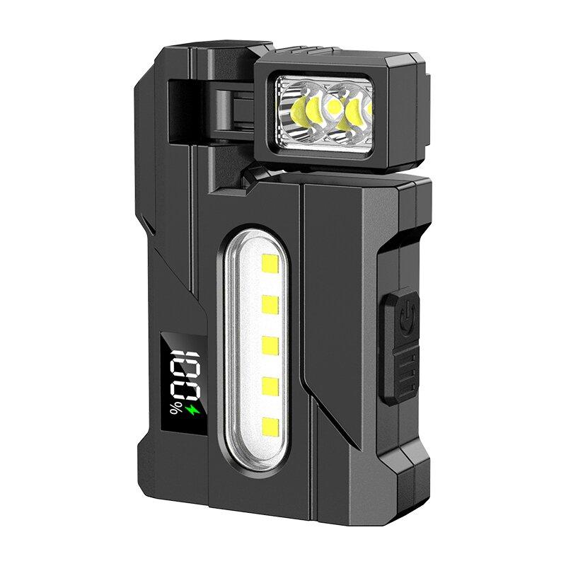 USB-C LED Flashlight Mini Pocket Torch with Metal Clip 90°/270° Adjustable Head & Built-in Battery Outdoor Emergency Work Light