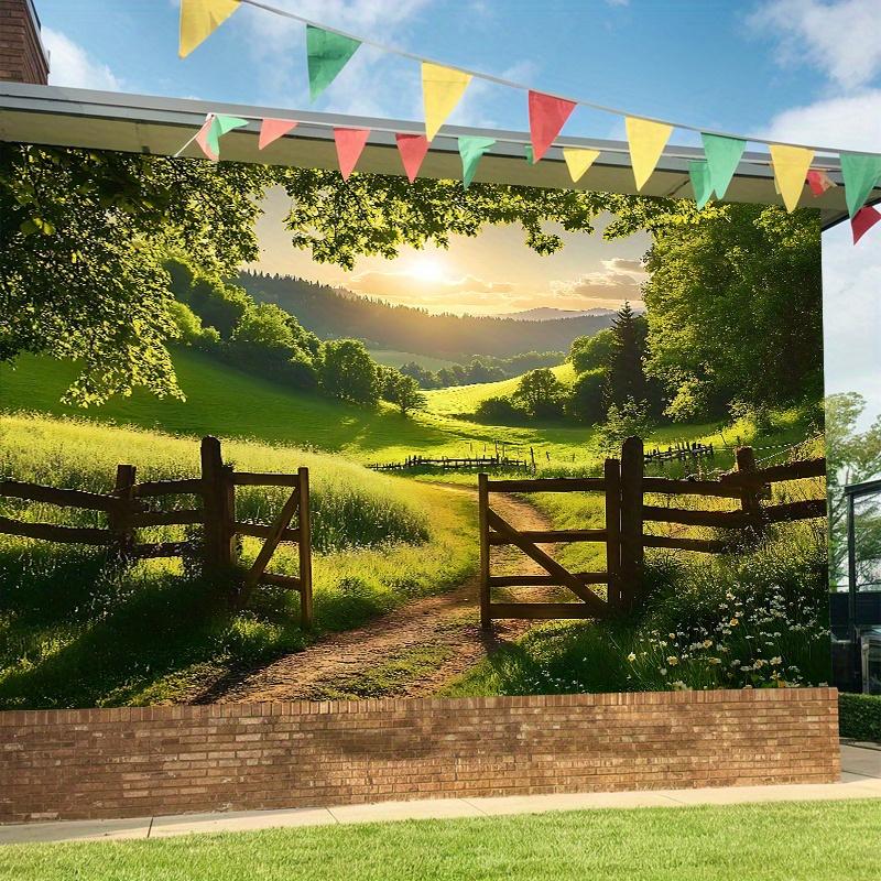 2D plane 1 piece of vibrant greenery and wooden fence suitable for photo props events and gifts outdoor use