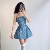 2026 European and American style summer new women's clothing solid color slim fit high waist fashion one-word collar halter dress women