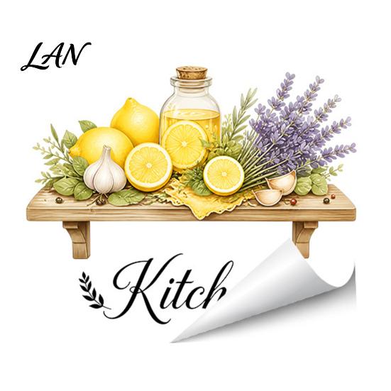 Adesivi Murali in PVC, Adesivi per Cucina ad Acquerello, Pianta Verde Limone Teiera Auto?Adesivi Decorativi, Paraspruzzi Impermeabili Adesivi Decorativi per Fornelli per