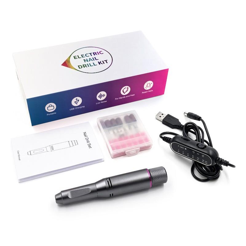Black Metal Handle Portable Nail Drill With Drill Bits Polishing Remove Poly UV Gel Equipment Manicure Pedicure Machine