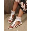 Plus Size 2025 Spring/Summer New Arrival Roman Bohemian-Style Woven Back Zipper Lace Flat Sandals