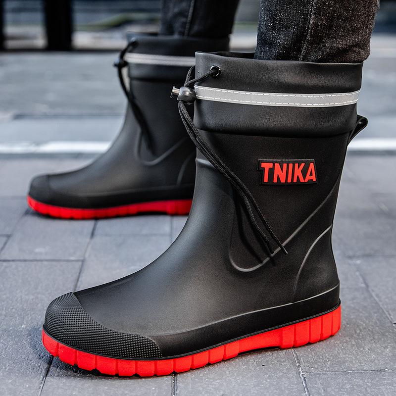 Pánské holínky protiskluzové středně vysoké sametové teplé holínky módní odolné proti opotřebení dešťové boty sada vodotěsné rybářské outdoorové boty do vody