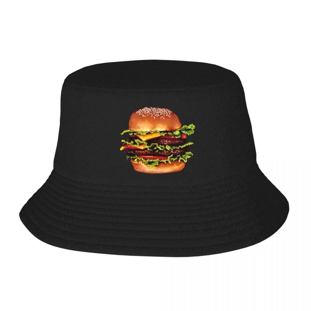 Double Cheeseburger Pattern Bucket Hat Panama Hat Children Bob Hats Reversible FisherUnisex Hats Summer Beach Fishing Unisex Caps