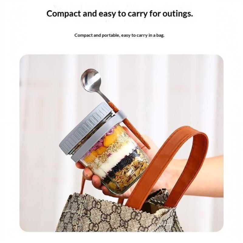 1Pcs 350Ml Reusable Glass Overnight Oats Jar With Spoon Oatmeal Container Food Storage Organizer For Breakfast