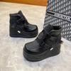 Fashion Side Zip Women Platform Shoes Black Gothic Buckle Pu Leather Woman Creeper Punk Boots Female Black High Heel Ankle Short Boots