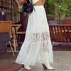 Saia Longa Elegante de Renda Floral Cintura Alta 2025 Primavera e Verão Moda Feminina Vazada Fresca Macia Casual Férias Praia