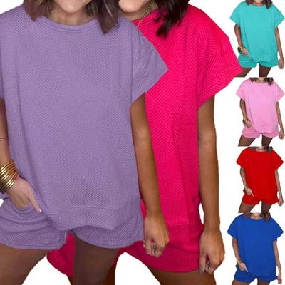 Women Two Piece Sport Suit Top T-shirt and Casual  Beach Shorts Lady Casual Sports Wear Sports Running Fitness Suit Gym Suit