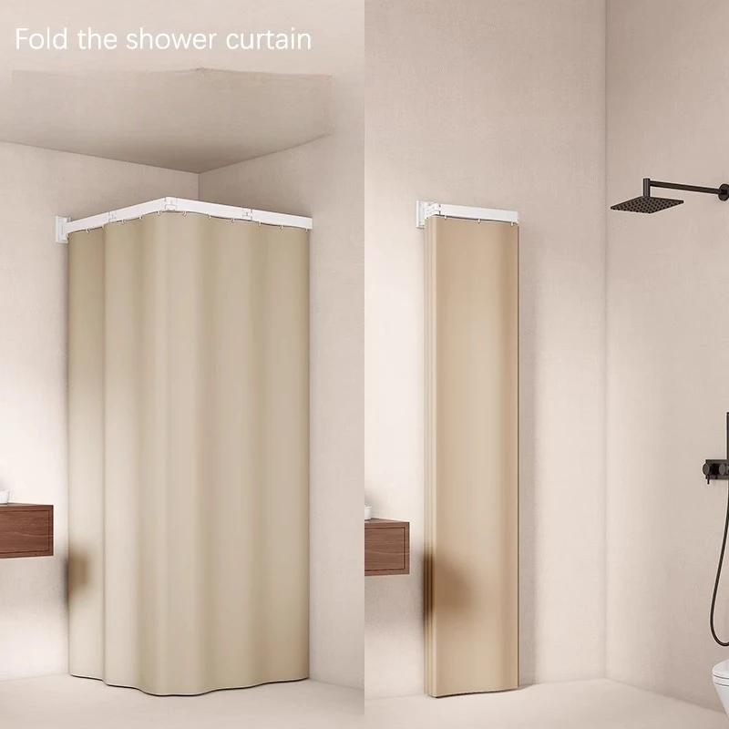 L Shape Folding Shower Curtain Suction Cup No Drilling Bathroom Dry And Wet Separation Waterproof Toilet Corner Shower Partition
