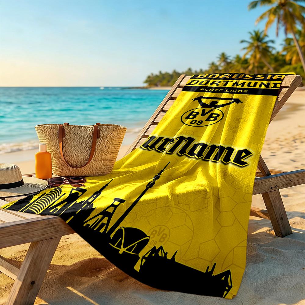 Borussia Dortmund Customizable Name Beach Towel Soft Durable Quick-Dry Suitable for Swimming Gym Camping Yoga Vacation