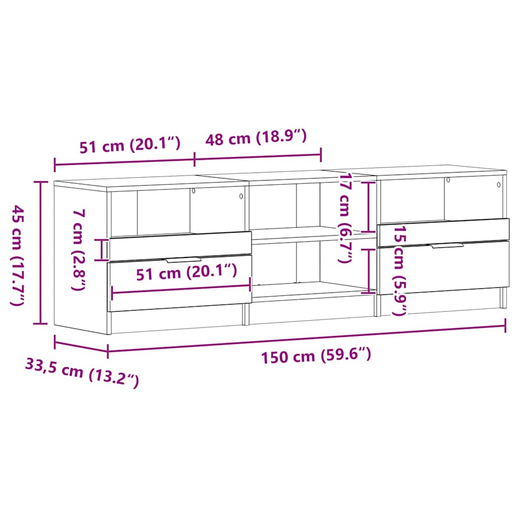TV Cabinet Black Oak Look 150 x 33.5 x 45 cm