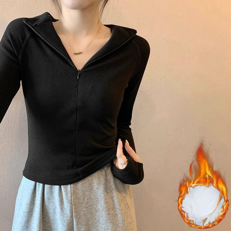 

Узкая рубашка с длинными рукавами, женская зимняя футболка, новый фасон, немецкий бархат, утолщенный полуоткрытый воротник, внутренний верх pure desire XL