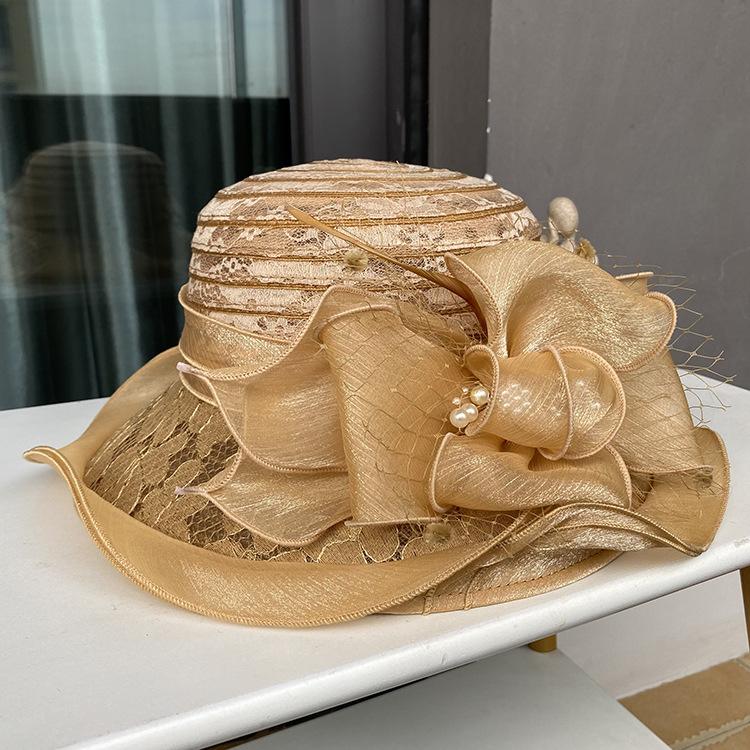 Lace Lace Sun Hat Temperament Elegant Pearl Flower Bucket Hat Ladies Summer Breathable Sun Hat